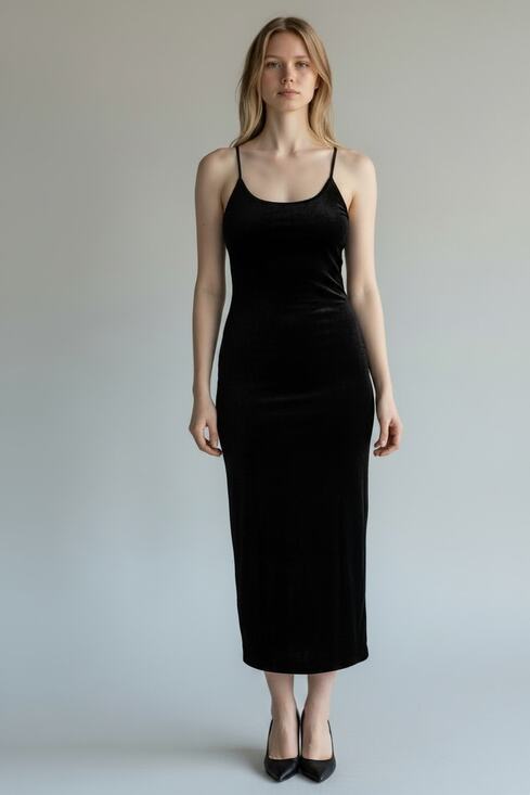 Vintage Dresses & Skirts - VINTAGE Velvet Slipdress Maxi Gown Size S Cross Straps Slip Black
